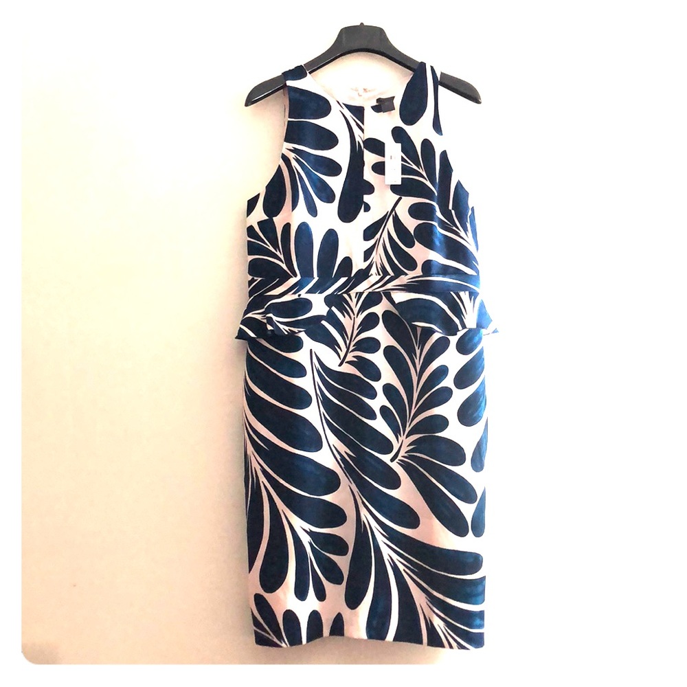 🆕 Blush Pink and Navy Leaf Print Peplum Dress